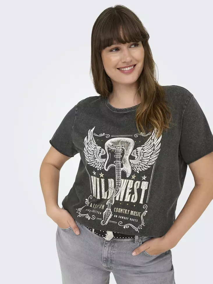 Only Carmakoma Damen Plus Size T-Shirt Life schwarz/quitar - Damen T-Shirts - 138869 - 1