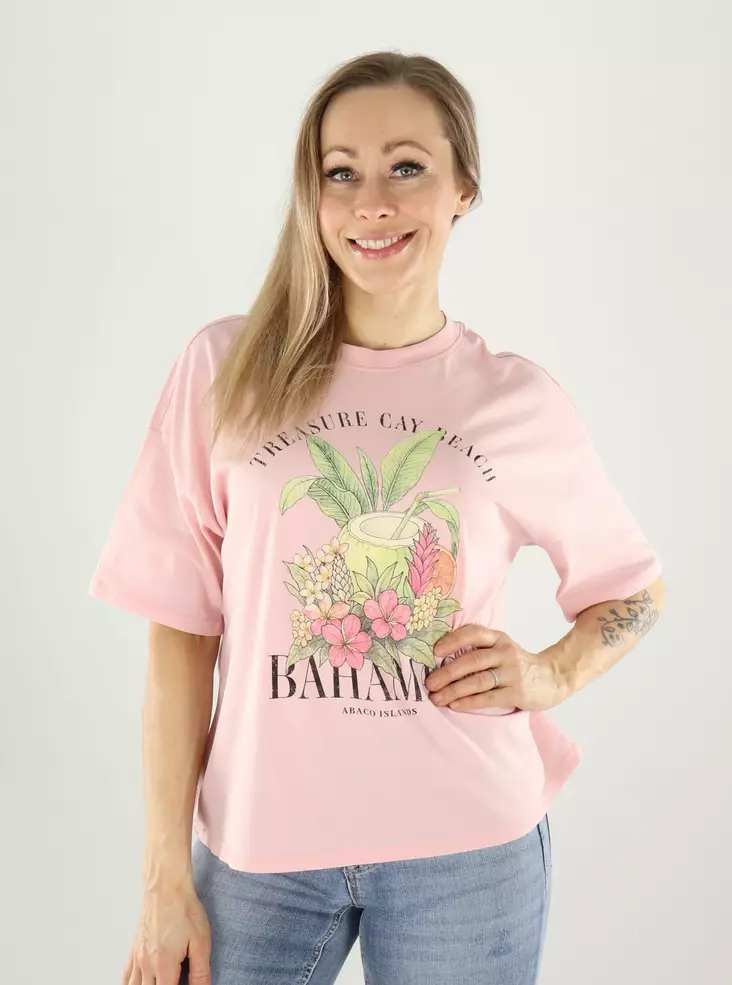 Nur T-Shirt aus Bio-Baumwolle mit rosafarbenem Touch/Bahamas - Damen T-Shirts - 141059 - 1