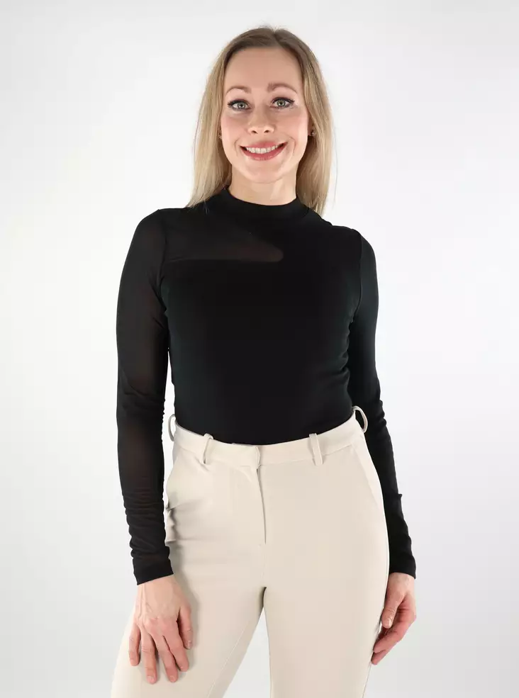 Only Damen Shirt Mesh schwarz/unifarbener Mesh - Damen Langarmshirts - 137579 - 1